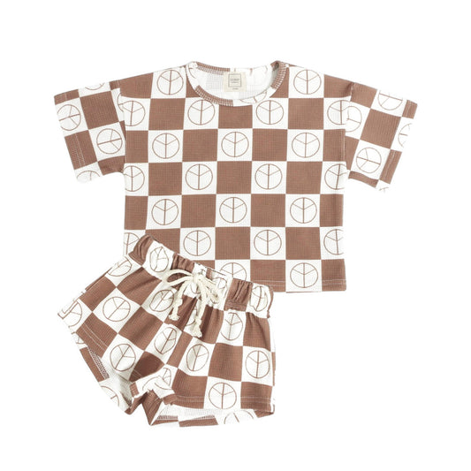 Checkered Waffle Shorts Set - Maple