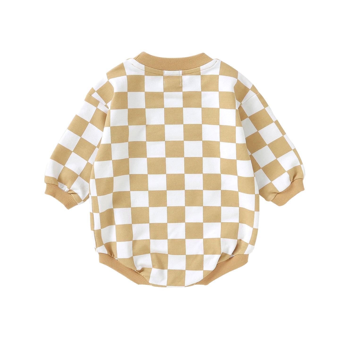 Checkered Sweater Romper - Khaki